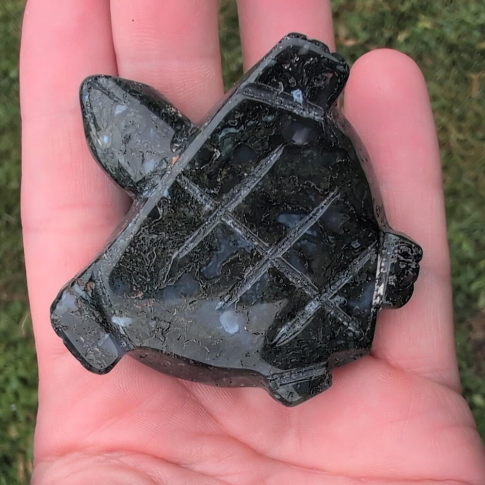 Moss Agate Turtle Gemstone Carving - Picture 3 of 5